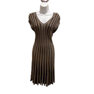 Max Studio Fitted Ribbed Knit Sleeveless Brown & Gray Sweater Dress sz S